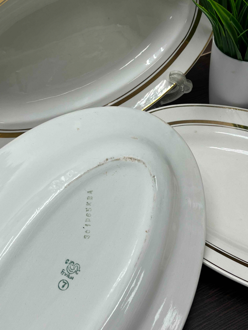 Сервировочное овальное блюдо Будянский ФЗ 1960х гг. Фаянс, позолота. Цена за 1шт. Картинка 3